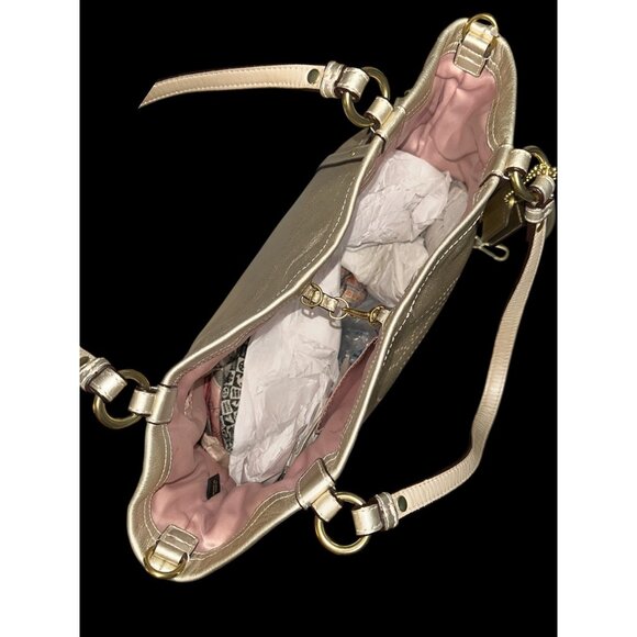 Coach Audrey Andie Tote 17064 Gold Metallic Leather Op Art Convertible Bag + Tag - Picture 7 of 9